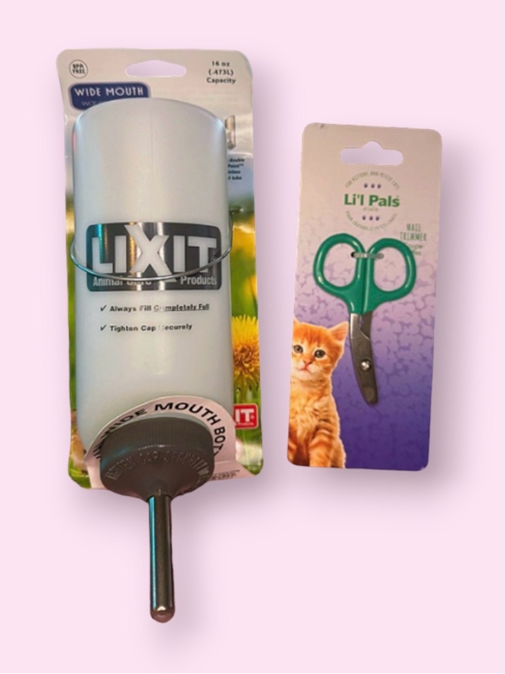 Small Pet Wide Mouth Water Bottle with Lil' Pals Green Nail Scissors